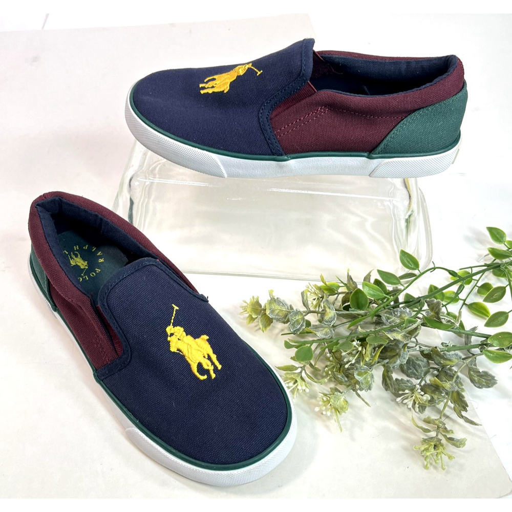 Polo Ralph Lauren Big Pony Sneakers Kids Size 2 Color Block Slip-On Canvas